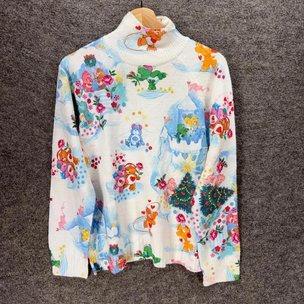 Unbranded Sweater Pullover Girls M Medium White Bear Print Knit Long Sleeve
